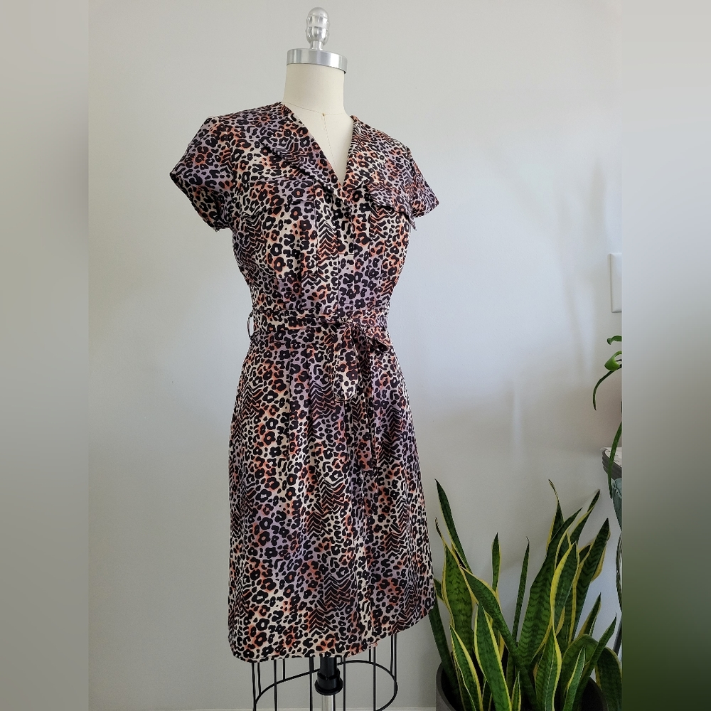 Retro style leopard print shirt dress
